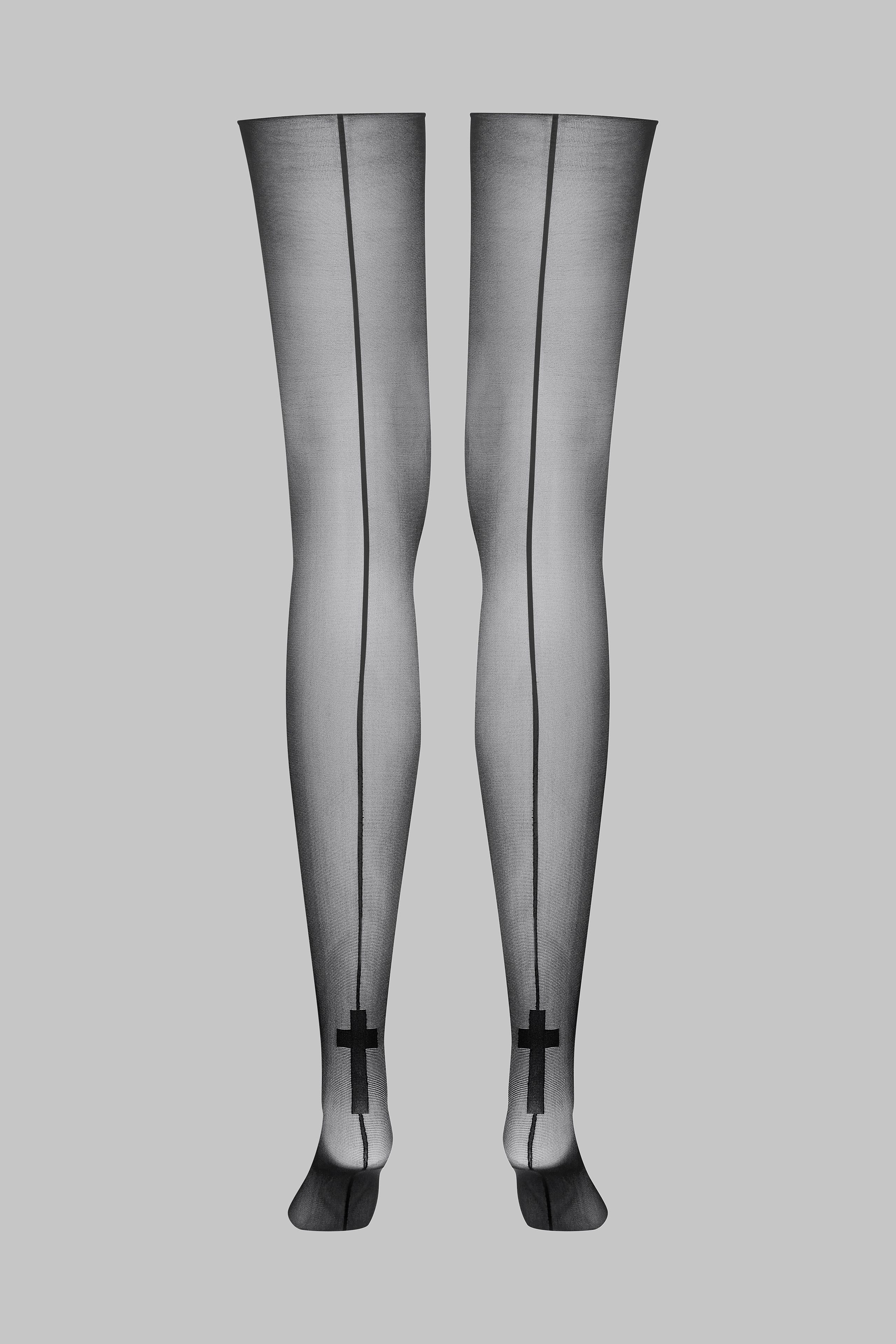 Cut and curled back seamed stockings with cross 20D - Les Coquetteries